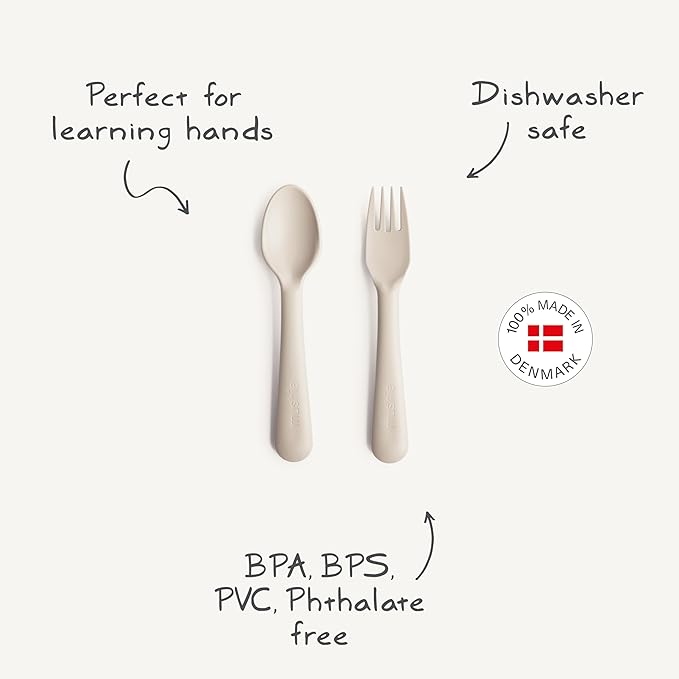 mushie Flatware Fork and Spoon Set for Toddlers | Made in Denmark (Smoke)