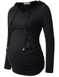 Womens Maternity Hoodie Top Sweatshirt Long Sleeve Shirts Pregnancy Tunic Top,Black,Large