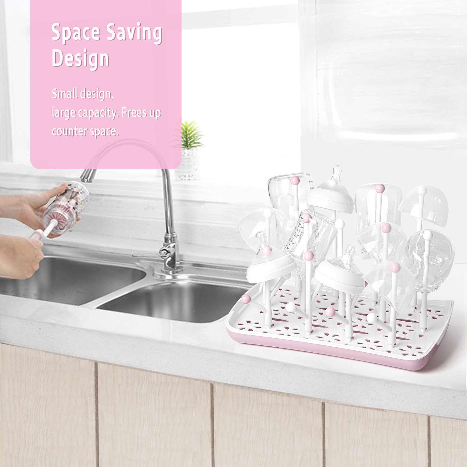 Termichy Baby Bottle Drying Rack: Space-Saving with 13 Hooks & Drain Tray