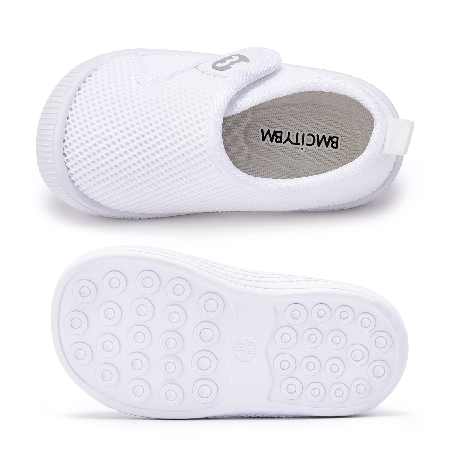 BMCiTYBM Toddler Walking Shoes Baby Boy Girl Barefoot Sneakers White Size 7