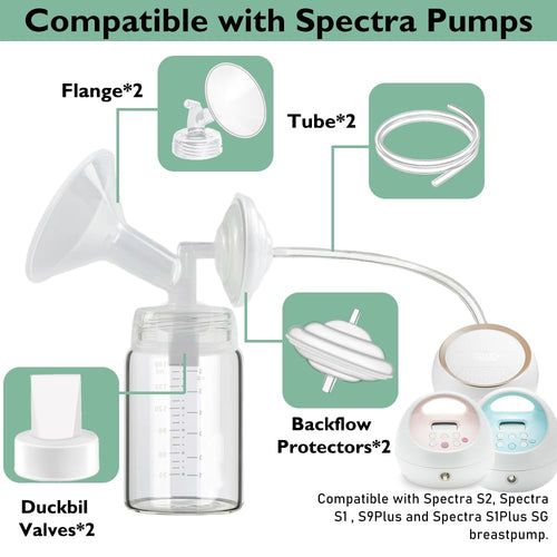 31mm Flange Pump Parts Compatible Spectra S1 S2 9 Breast Pumps Replacement,Full Set Replacements Include Flange Backflow Protector Membrane Duckbill Valve Tube,Not Original Accessories