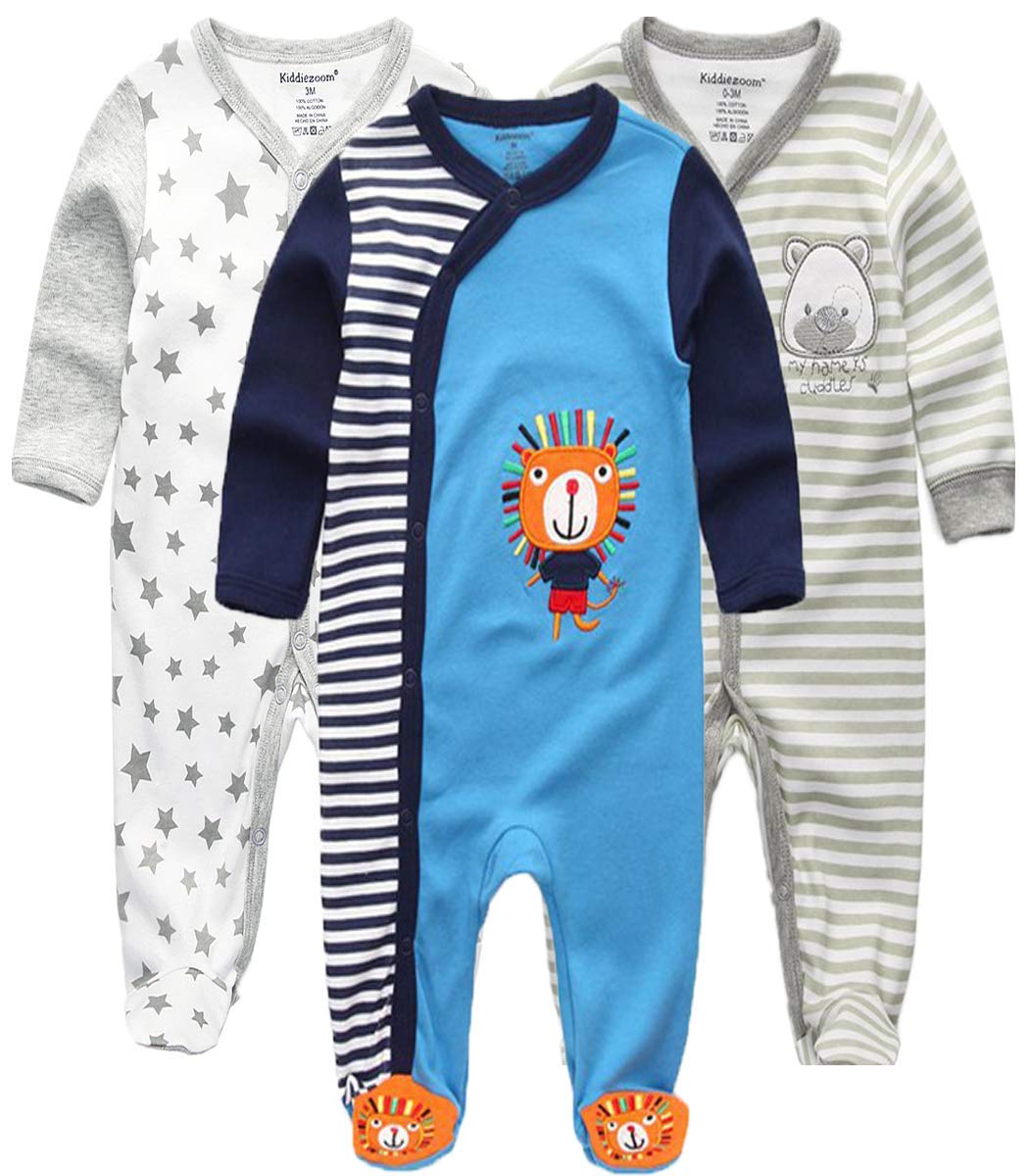 Kiddiezoom Baby and Toddler Boys'Snug Fit Footed One-Piece Romper Jumpsuit Cotton Footed Outfit