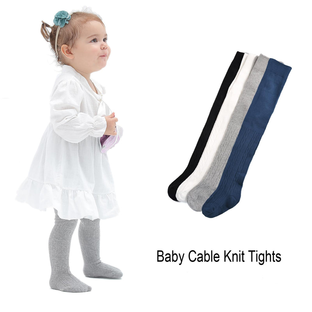 EPEIUS Baby Tights Newborn Girl Seamless Cable Knit Leggings Thick Cotton Stockings Footed Pants Pantyhose Clothes 0-3 Months 3 Pairs Pack,Black/Ivory/Light Grey/Navy