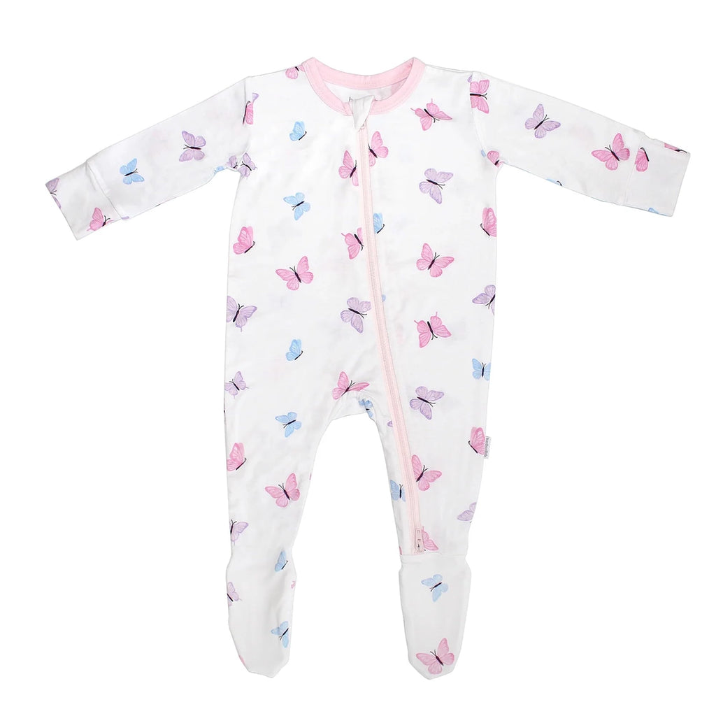 Bamboo Little Soft Baby Footie Pajamas, Baby Clothes, Newborn Sleepers, 95% Viscose and 5% Spandex, Butterfly, 9-12 Months