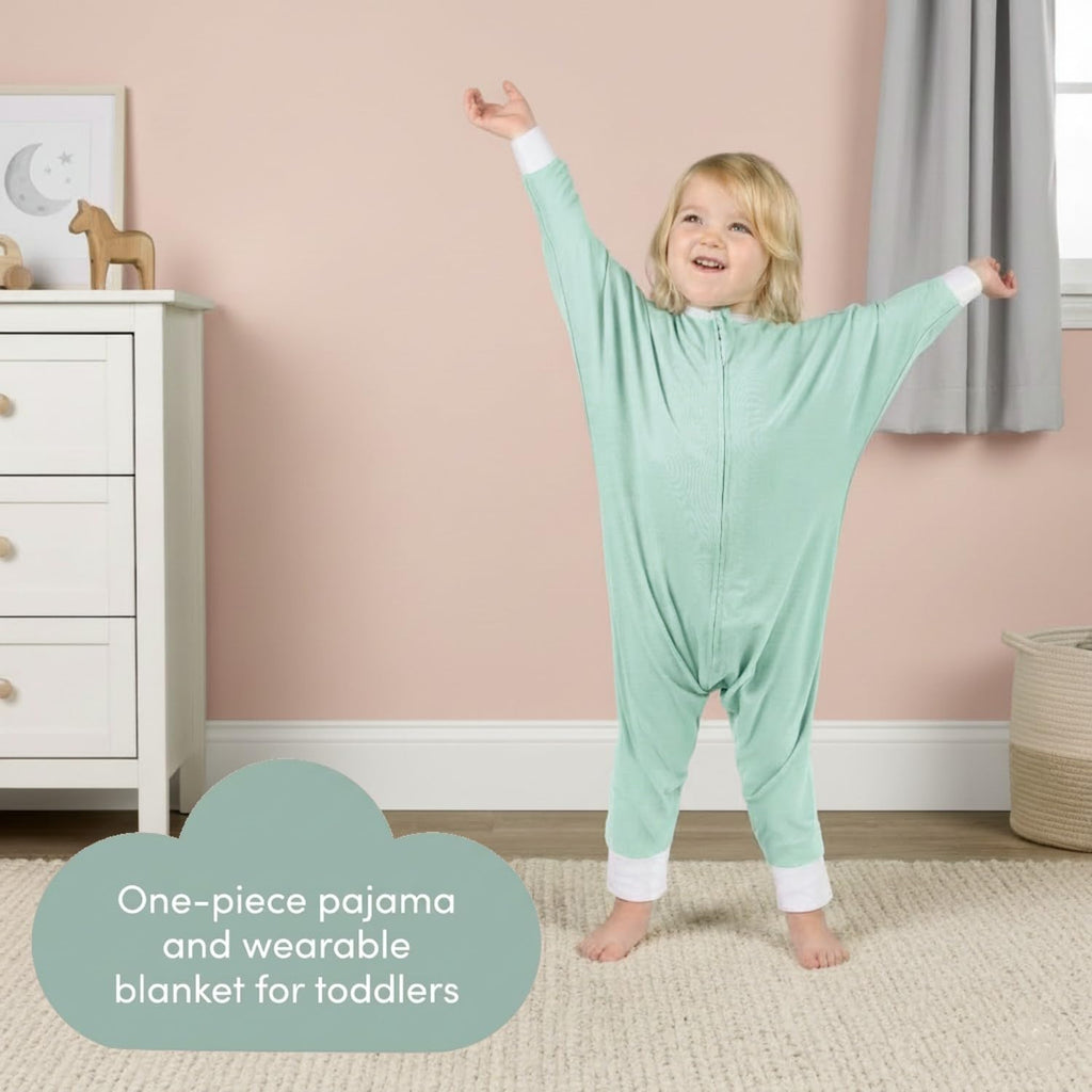 SleepingBaby Flying Squirrel Toddler Pajamas - Zip Sleepwear with Fold-Over Mittens & Foot Cuffs, Soft Stretch Fabric, Heather Grey, 12-24 Months
