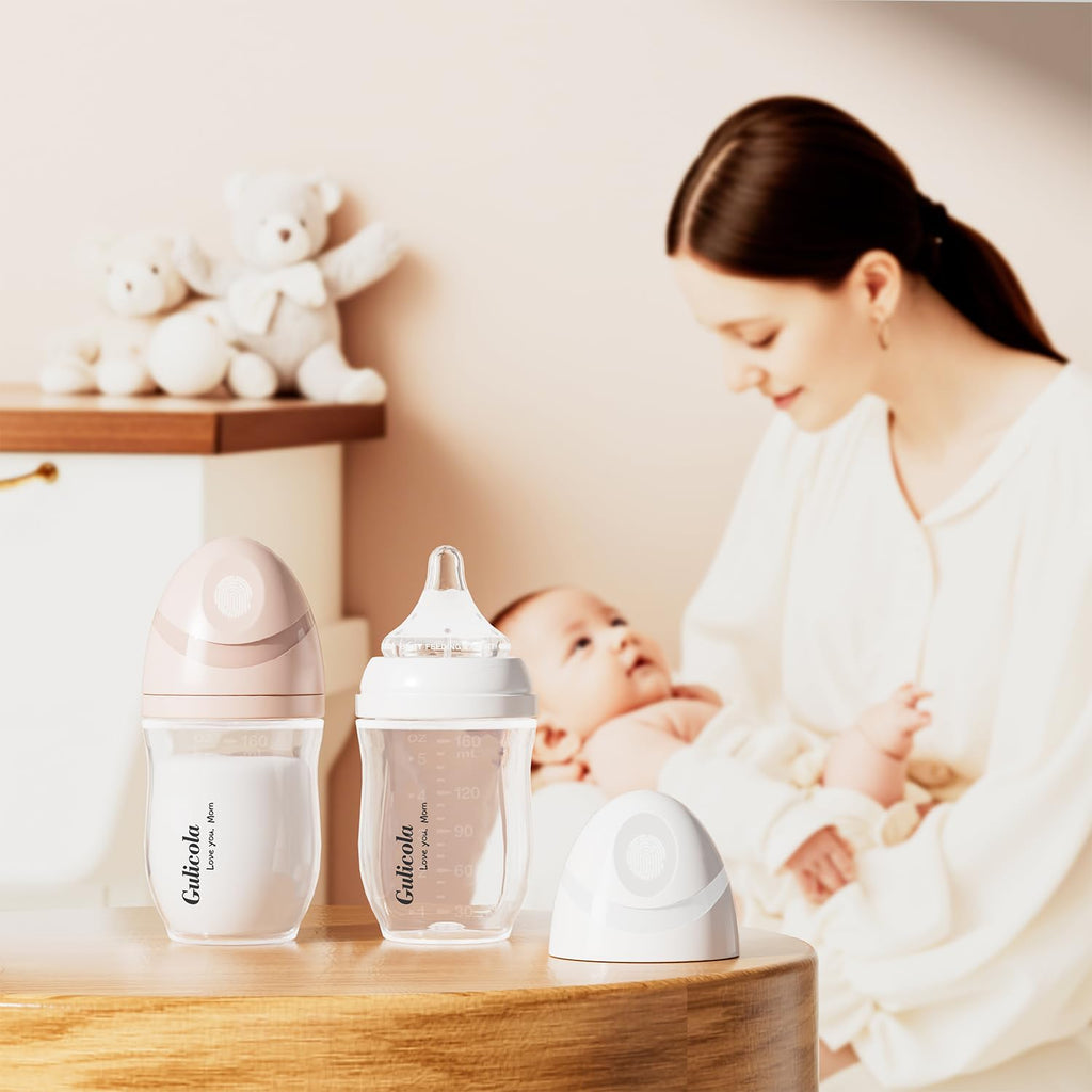 Gulicola PP (NOT Glass) Baby Breastfeeding Bottles, Medium Flow Nipples (M), 3 Months +, Wide Neck, White, 8 oz - 4 Pack