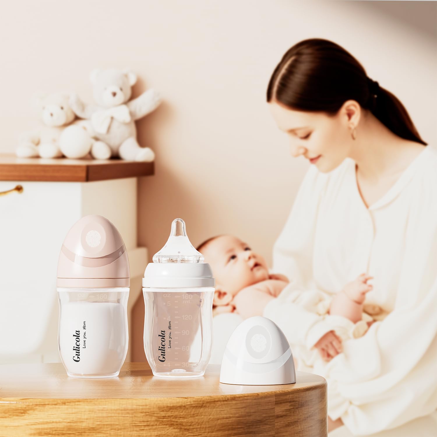 Gulicola PP (NOT Glass) Baby Breastfeeding Bottles, Medium Flow Nipples (M), 3 Months +, Wide Neck, White, 8 oz - 4 Pack