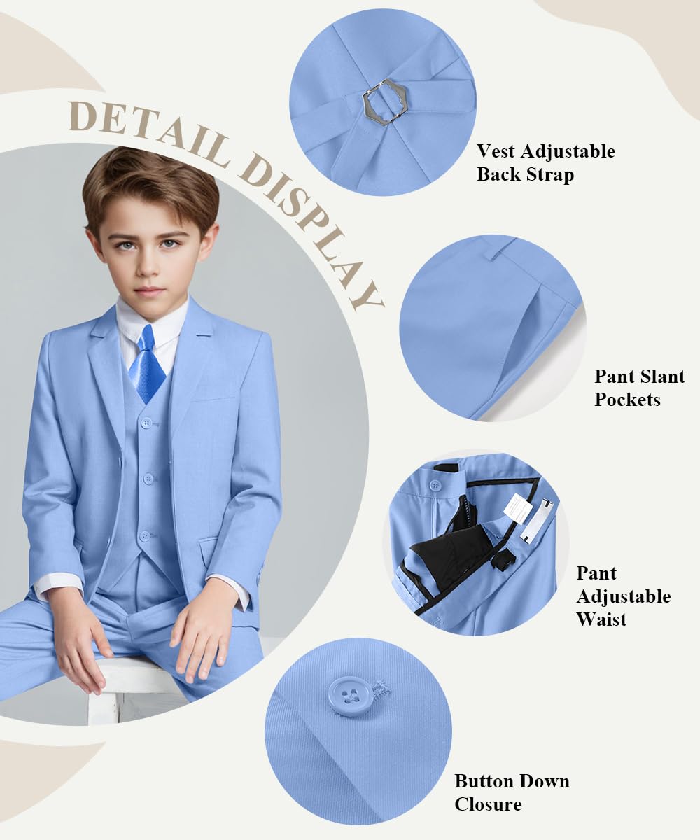Kids Suits for Boys Formal Tuxedo Set First Communion Suit Sky Blue Size 5