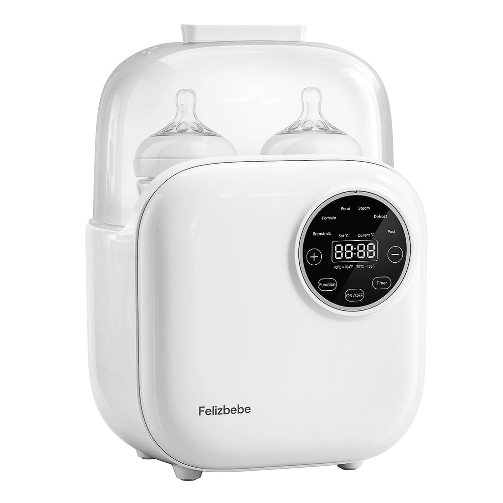 Baby Bottle Warmer, Felizbebe 10-in-1 Double Bottle Warmer for Breastmilk or Formula, Accurate Temperature Control, Timer, Sterili-zing, Defrost, Heat Food, Keep Warm, Breast Milk Warmer for Baby