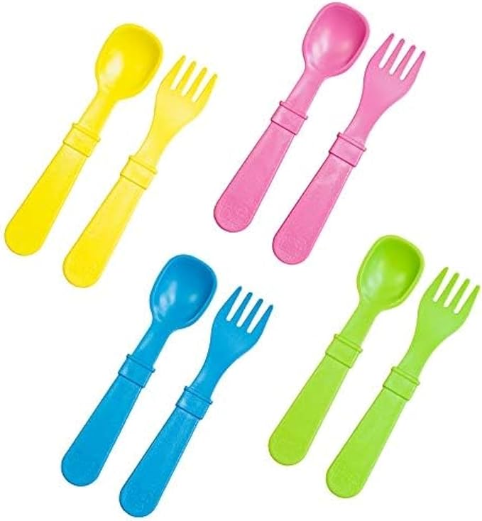 Re-Play Toddler Forks and Spoons Set - 4x4 Utensils Set for Kids - Dishwasher and Microwave Safe - Made in USA - Set of 8-5.8" x 1.2" x 0.2" - Easter