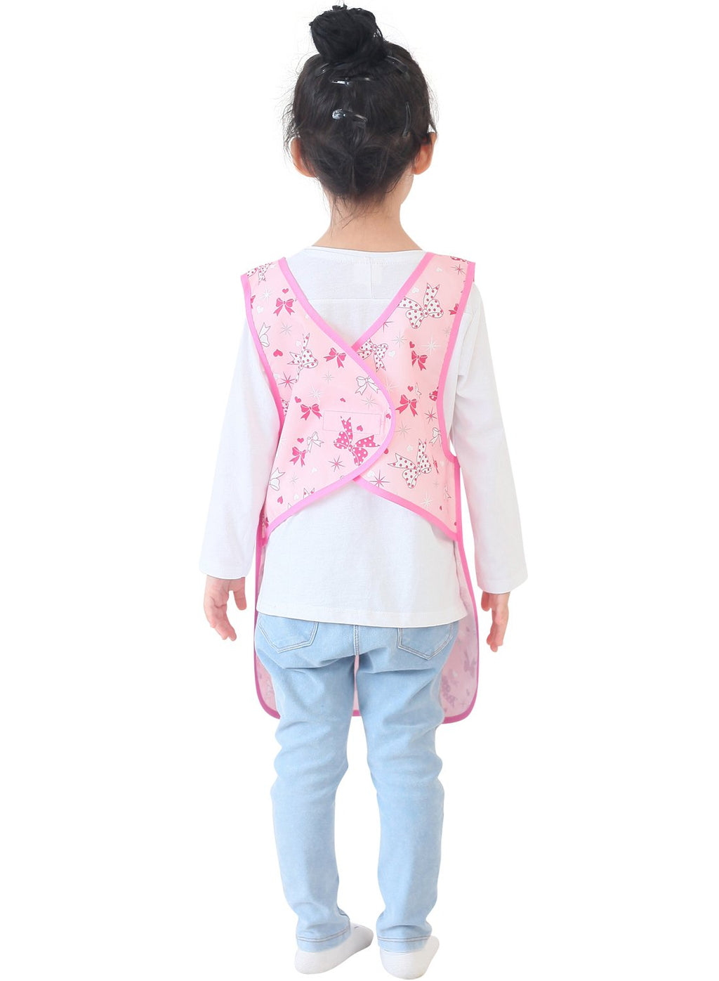Plie Kids Painting Apron – Waterproof Art Smock for Toddlers & Preschoolers, Messy Play, Baking, Crafts, Cooking, Sensory Activities, Mealtime (Ages 1–10), Pink Ribbon (39-XL)