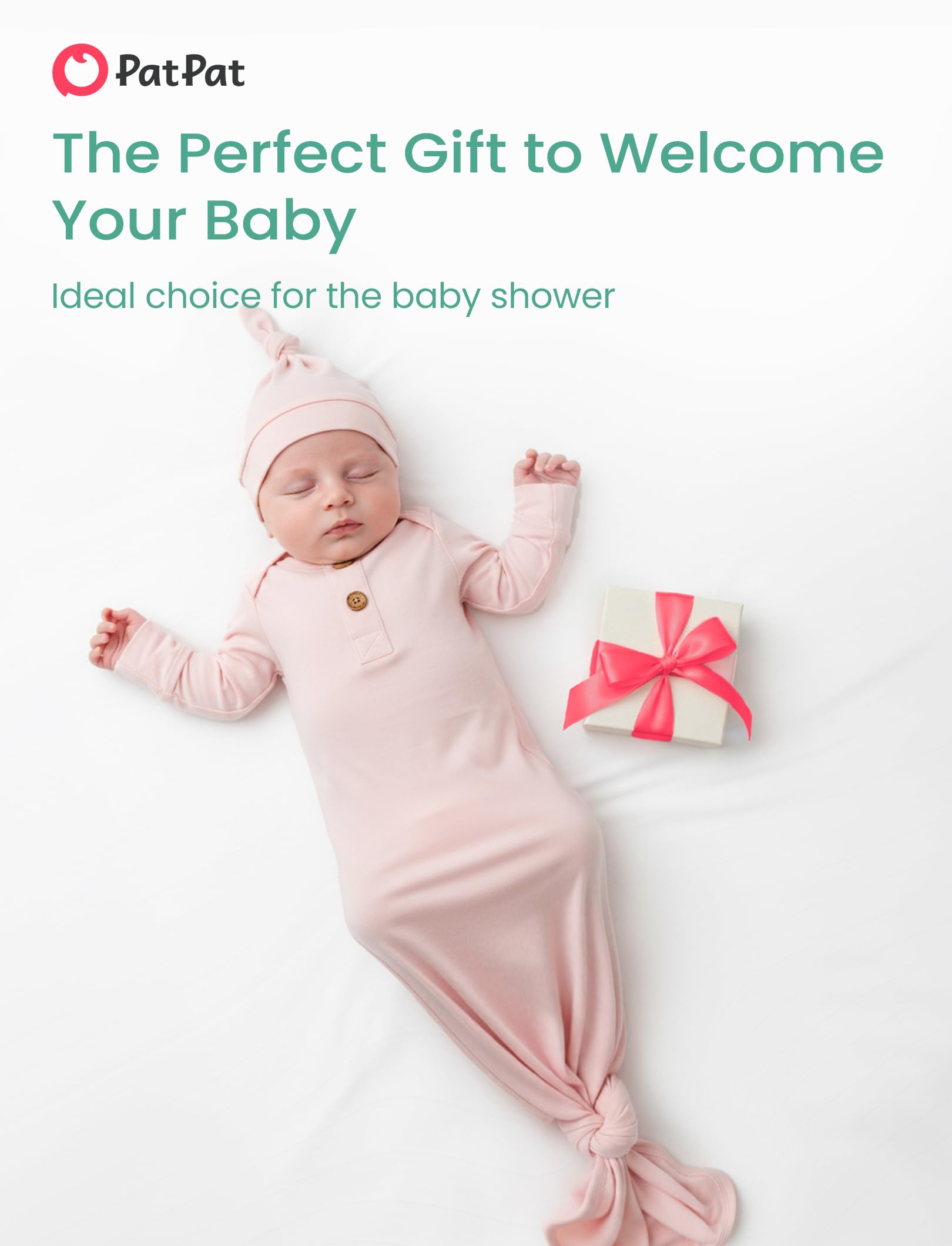 PATPAT Baby Sleeper Gown with Bamboo Viscose for Newborn Girls Boys, Knotted Nightgown with Mittens for Infant Home Coming, Petal-Hat, 3-6M