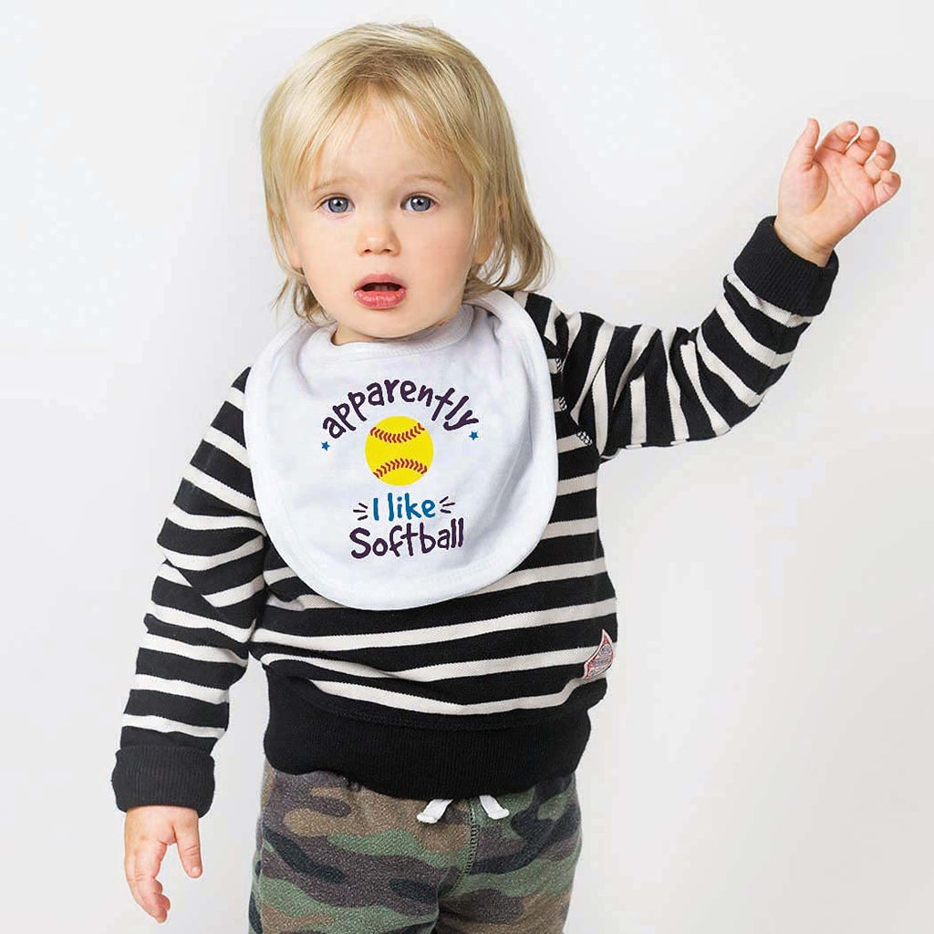 ChalkTalkSPORTS Softball Baby Bib - Apparently I Like Softball