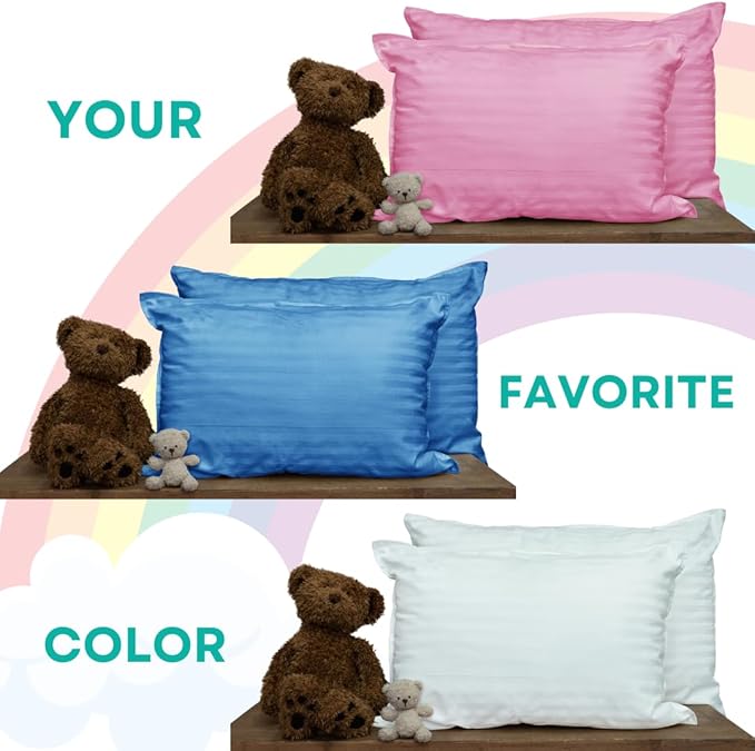 kinder Fluff Children Pillow (2-Pack) – Small Pillows for Kids - Hypoallergenic, Machine Washable & Lump Free - Intended for Children 2+ Years (10x15in, Pink)