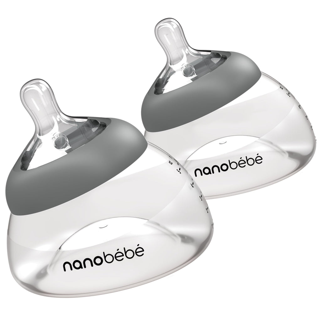 Nanobebe Breastmilk Bottle, Breastfeeding Newborn Breast Like, Anti Colic, Perfect Latch, Preserves Breast Milk nutrients, Twin-Pack Grey