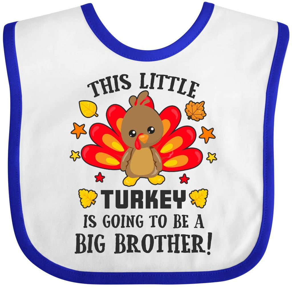 inktastic This Little Turkey Is Going To Be a Big Brother Baby Bib White and Royal 2cd9c
