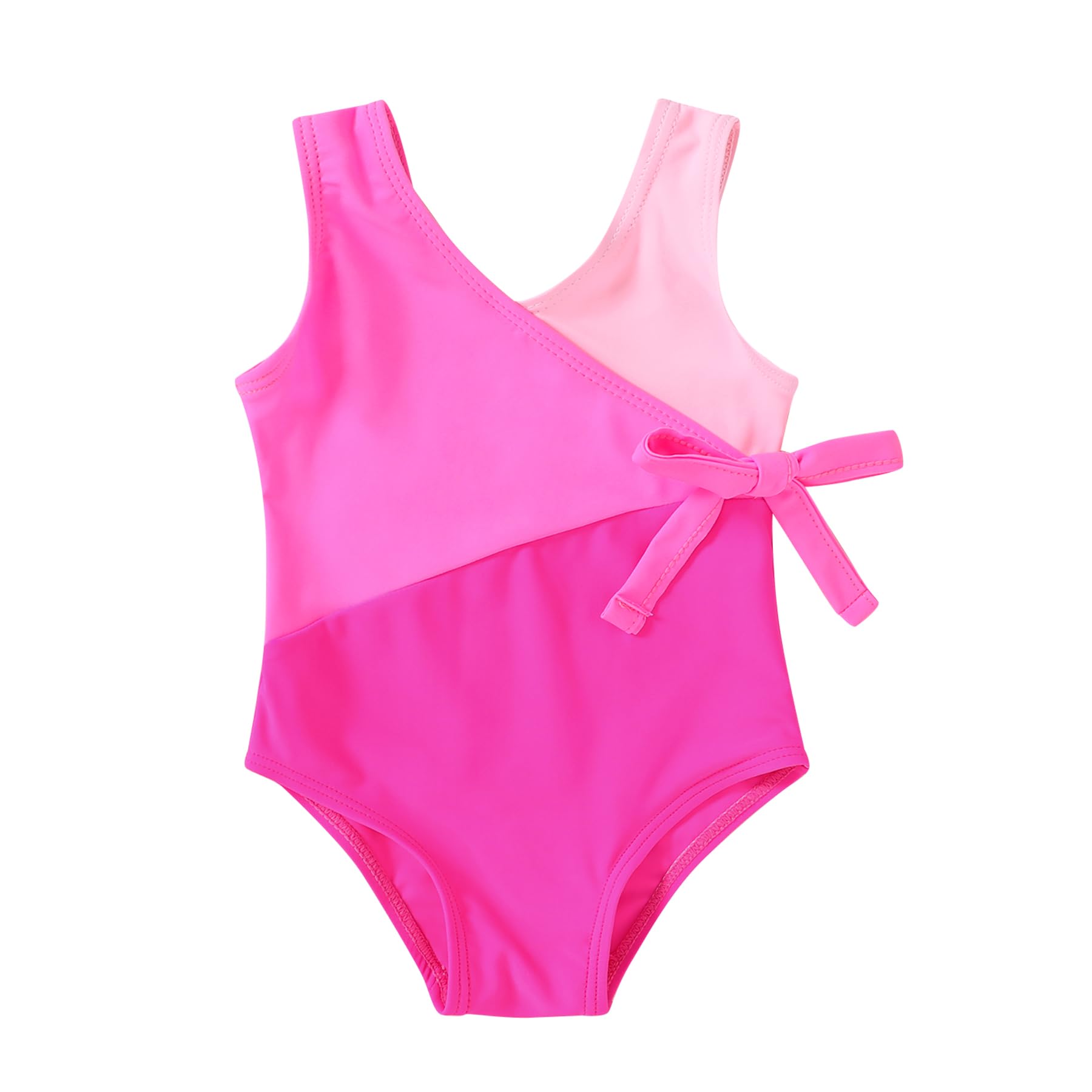 Happy Town Toddler Swimsuit Girl One Piece Bathing Suit Color Block Swimwear Baby Summer Beach Wear(4-5T, Rose Pink Color Block)