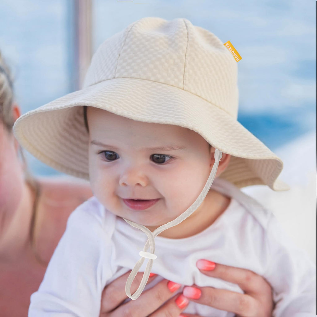 HONGTEYA Baby Sun Hat Toddler Girl Beach Hat Adjustable Outdoor Summer Hat UPF 50+ Sun Protection Wide Brim Infant Kids (US, Age, 0 Months, 6 Months, Khaki)
