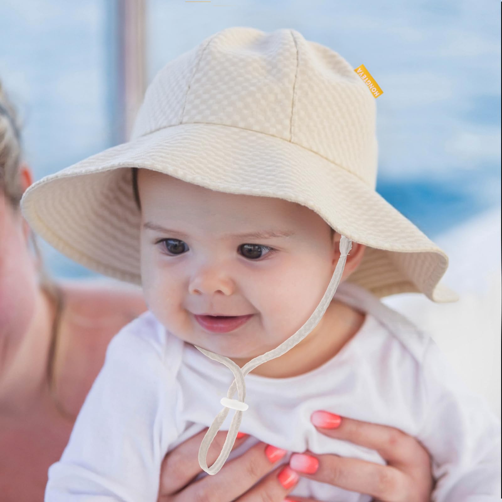 HONGTEYA Baby Sun Hat Toddler Girl Beach Hat Adjustable Outdoor Summer Hat UPF 50+ Sun Protection Wide Brim Infant Kids (US, Age, 0 Months, 6 Months, Khaki)