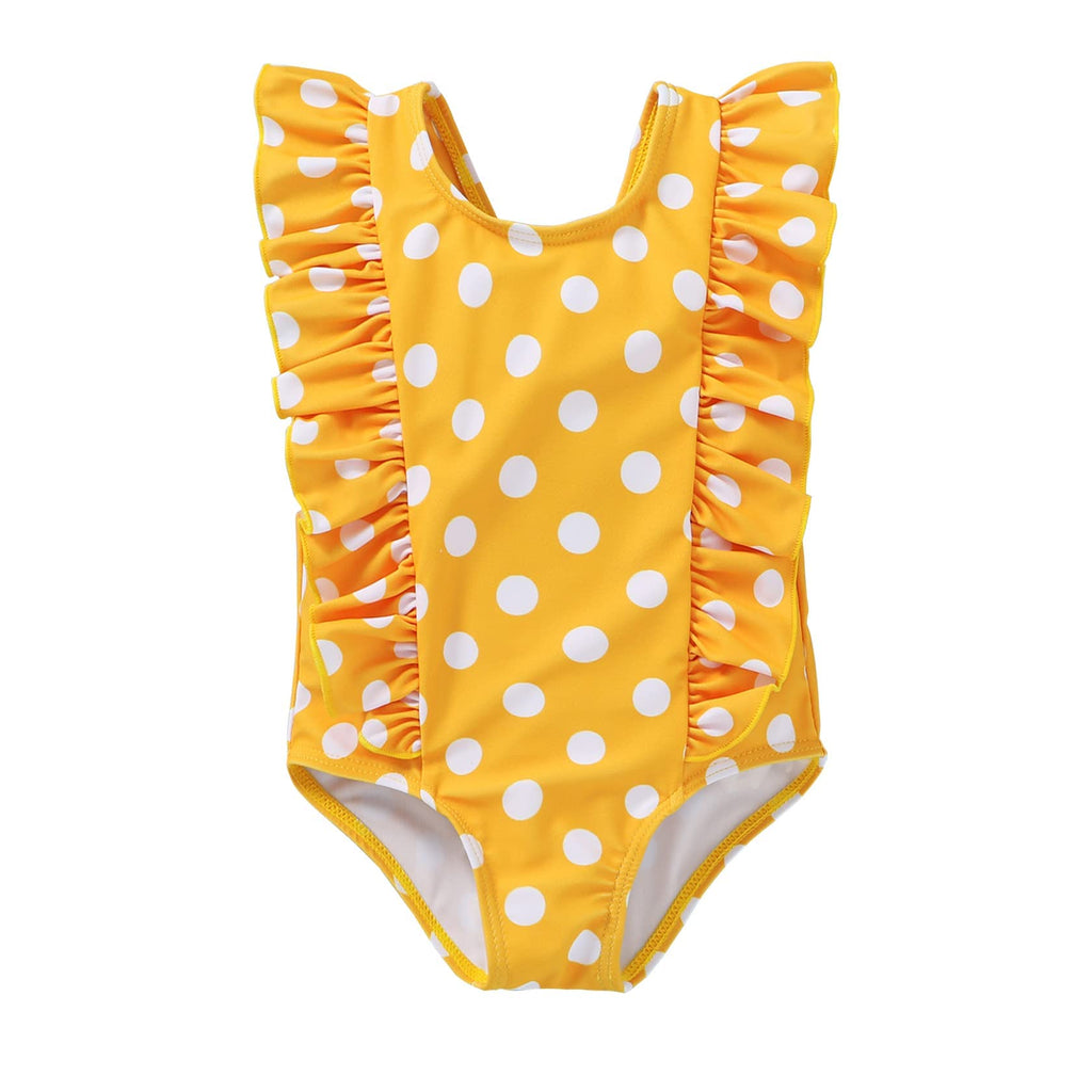 Newborn Baby Girl Ruffle Swimsuit Infant Toddler One Piece Floral Bikini Beach Bathing Swimwear Set (3-6 Months, Yellow White)