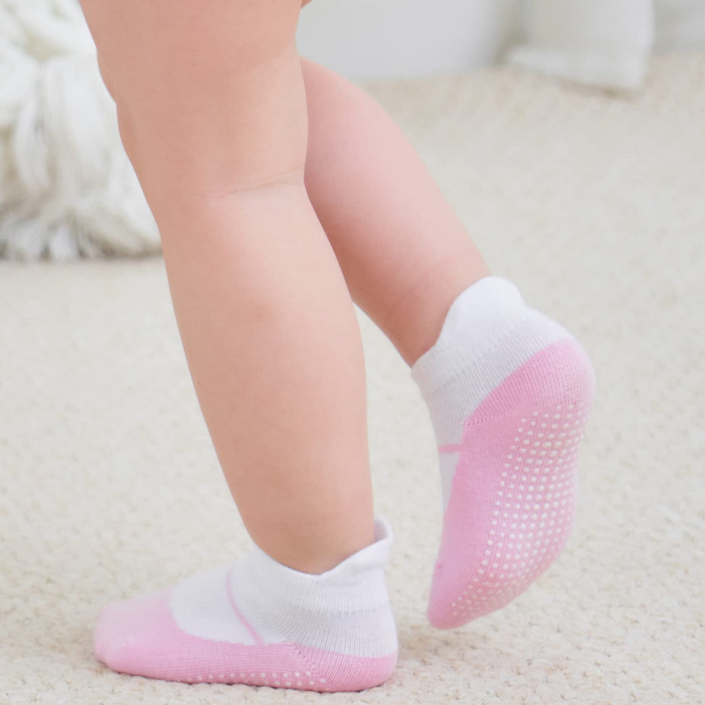 ZAPLES Baby Girls Non Slip Grip Ankle Socks with Anti Skid Soles for Infants Toddlers Kids, Mary Janes, 8-10 Years