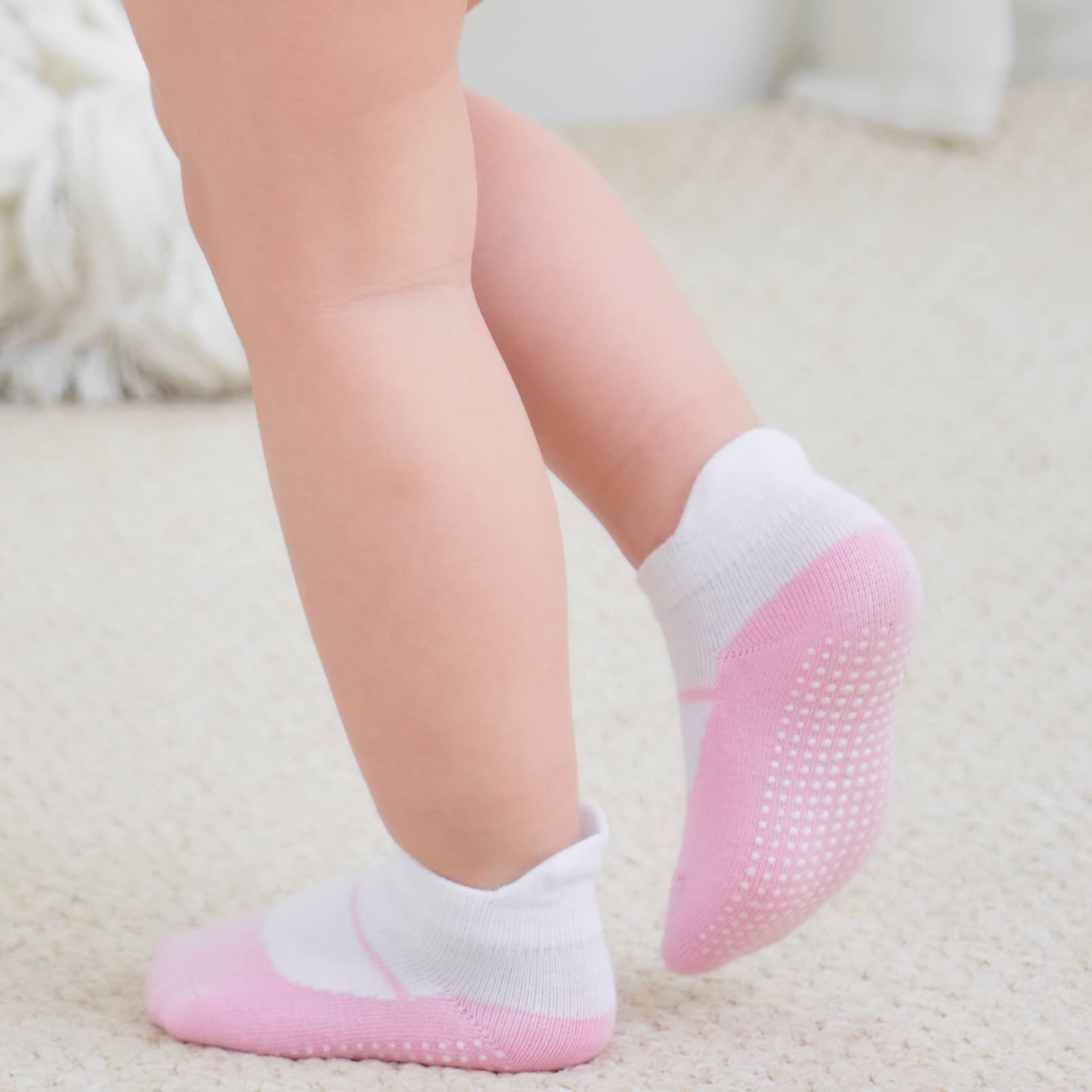 ZAPLES Baby Girls Non Slip Grip Ankle Socks with Anti Skid Soles for Infants Toddlers Kids, Mary Janes, 8-10 Years