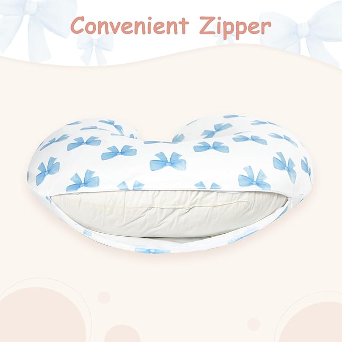 Hooyax Nursing Pillow Covers 2 Pack - Ultra Soft & Stretchable Breastfeeding Pillow Slipcovers, Adorable Cover for Infant Feeding Pillow, Perfect Fit for Most Standard Pillows (Bow Flower)