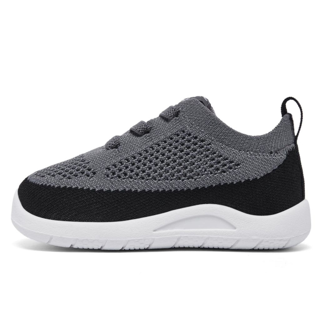 MORENDL Toddler Sneakers Baby Non-Slip Lightweight Breathable Barefoot Shoes Infant Tennis Walking Shoes Black Mesh 9-12 Months