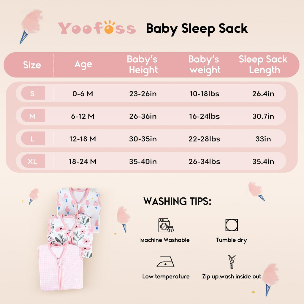 Yoofoss Baby Sleep Sack 0-6 Months 0.5 Tog Wearable Blanket for Baby, 3 Pack 100% Organic Cotton Infant Toddler Sleeping Sack 2-Way Zipper Lightweight Sleep Sack