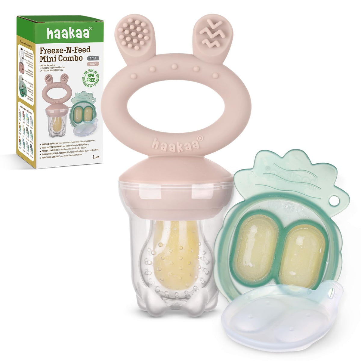 Haakaa Baby Fruit Food Feeder & Mini Freezer Nibble Tray Combo, Breastmilk Popsicle Molds for Baby Cooling Relief, BPA Free Silicone Feeder for Safe Infant Self Feeding, 4 Month+ (Lavender)