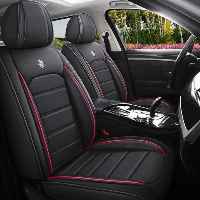 Leather Seat Cover for Ford Edge 2010-2026,Waterproof Soft Seat Covers,Interior Accessories Seat Covers Cushion Vehicle Protector Airbag Compatible(Black&Red,Full Set)