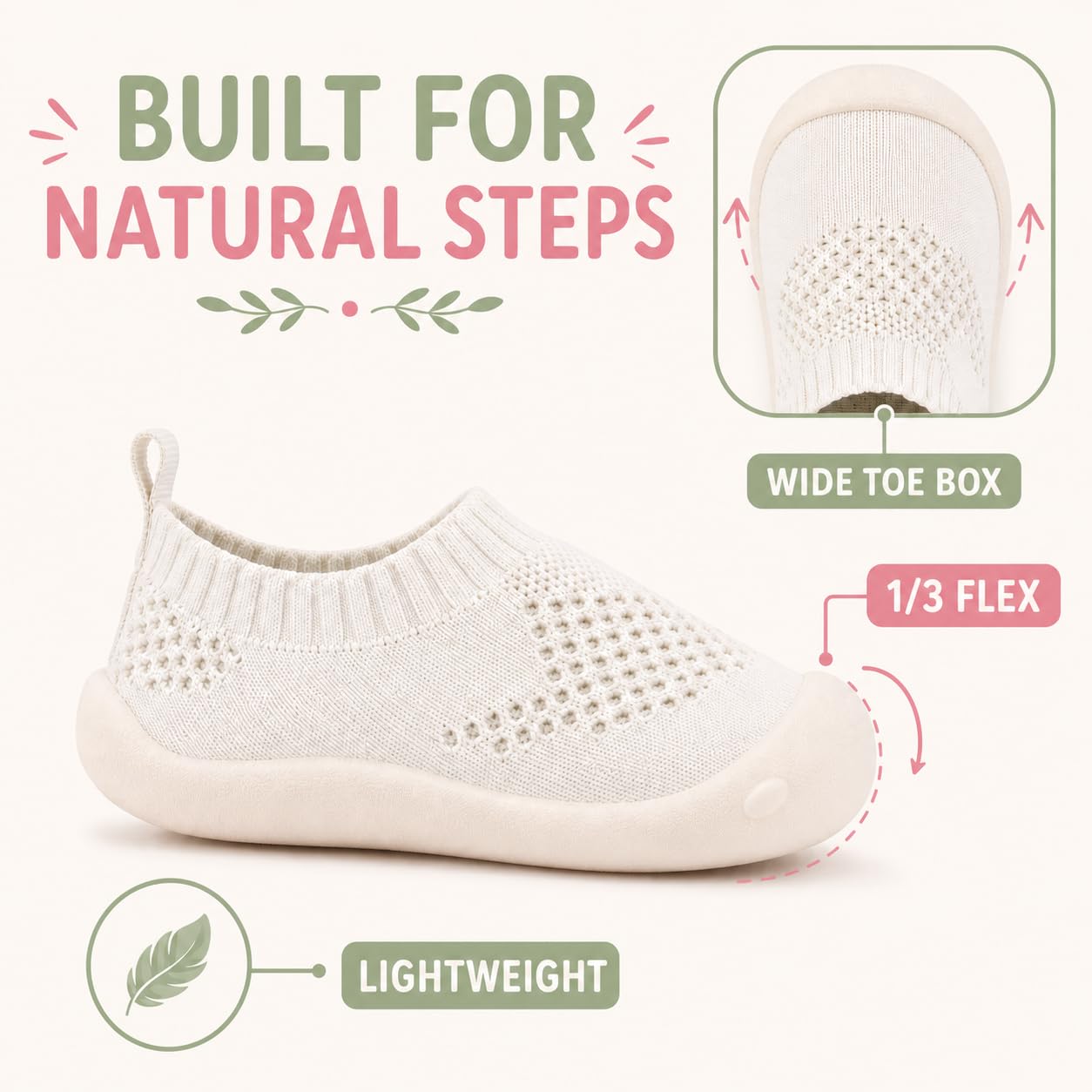 Charrost Baby Walking Shoes Wide Toe Box Knit Slip-On Sneakers for Toddlers