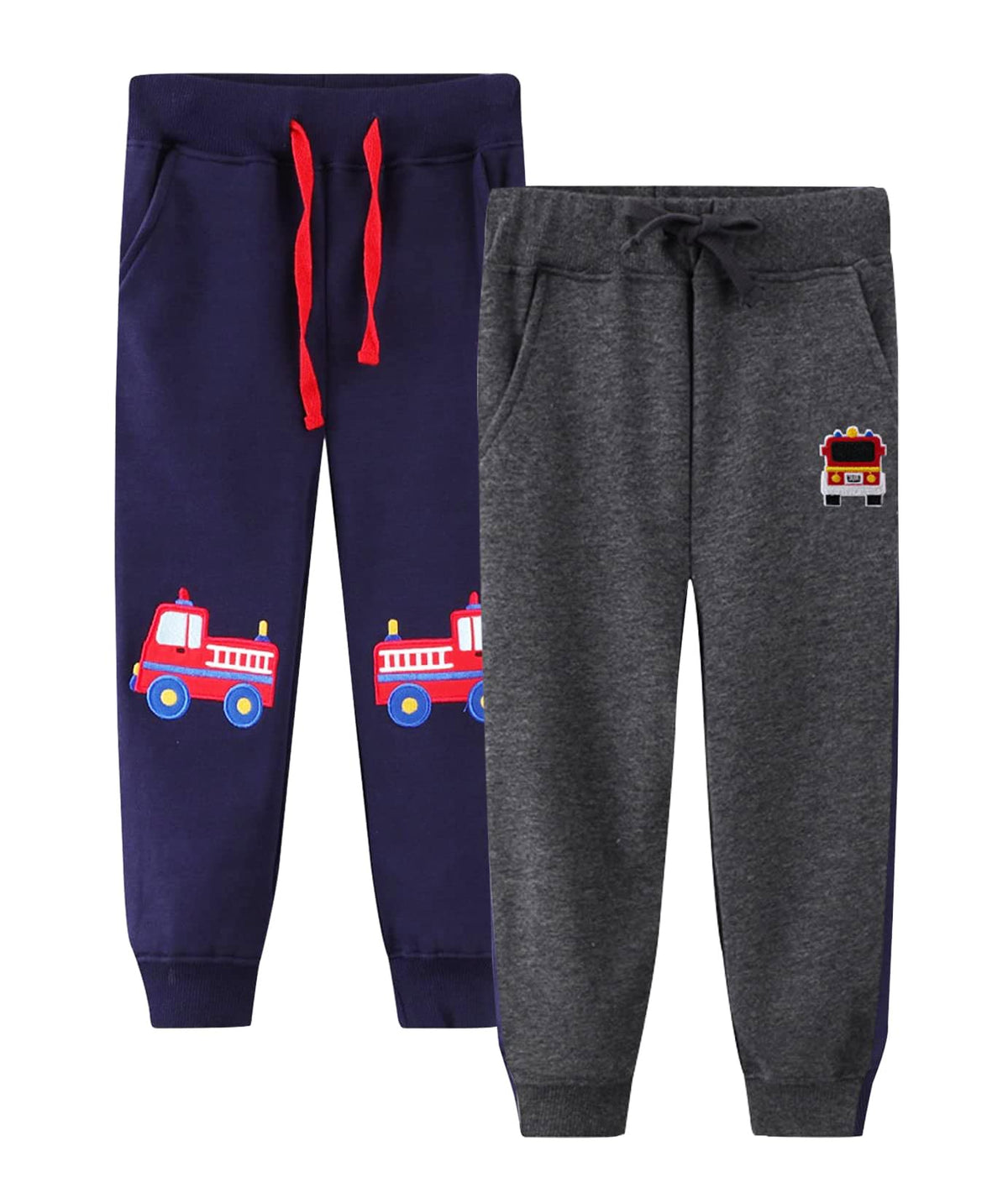LOKTARC 2 Pack Toddler Boys Sweatpants Drawstring Cotton Sport Jogger Pants Car Navy Ligth Grey 2-3 Years/Size 3T