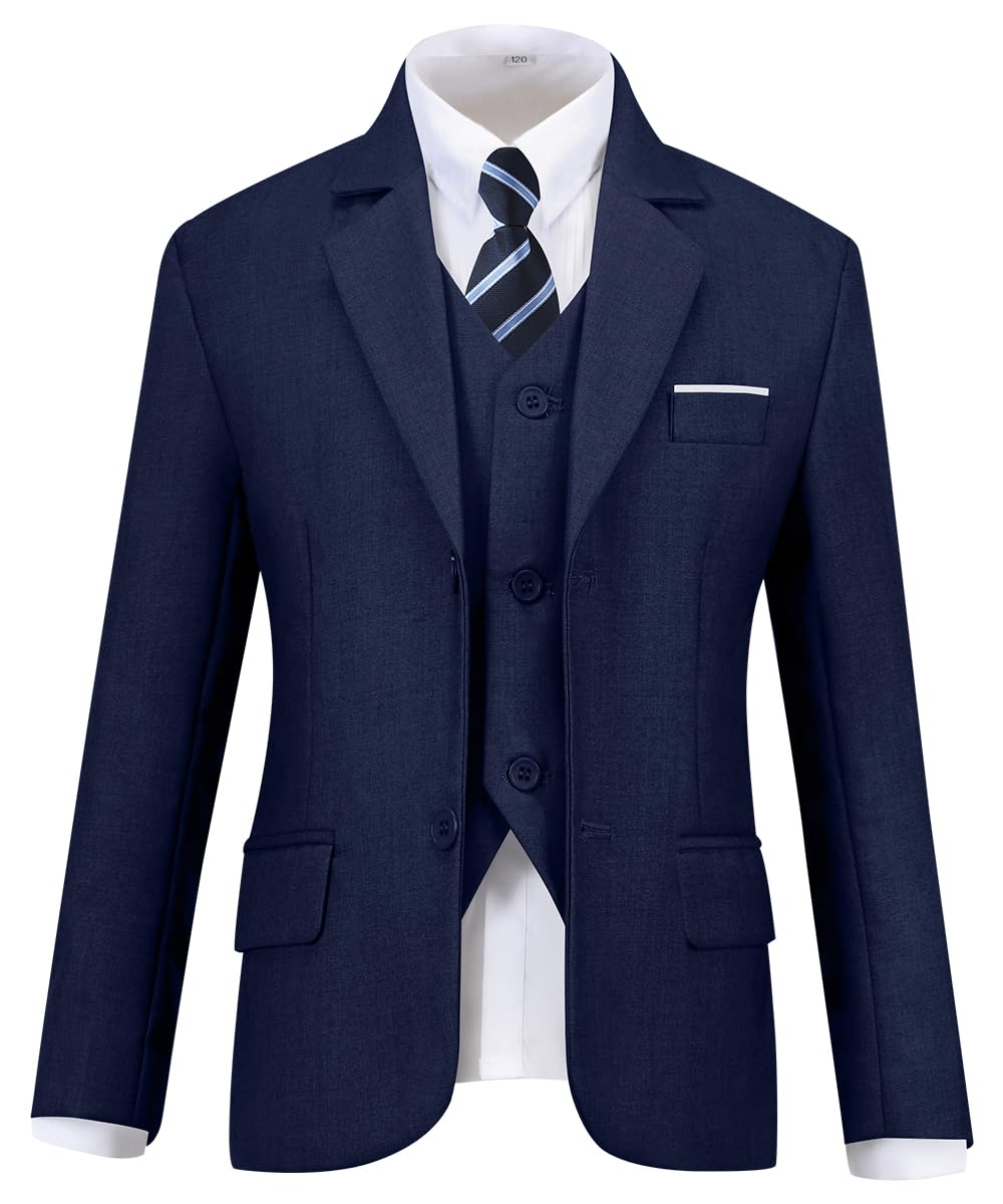 Suit for Boys 5 Pieces Kids Tuxedo Set Boy Slim Fit Suits Navy Blue Size 16