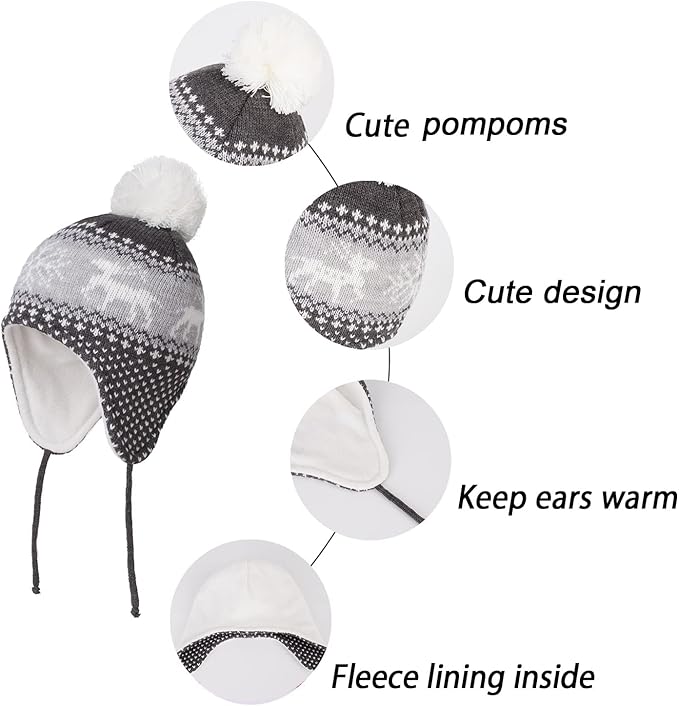 LANGZHEN Toddler Kids Infant Winter Hat,Earflap Knit Warm Cap Fleece Lined Beanie for Baby Boys Girls