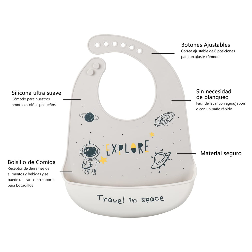 YINGJEE Silicone Bibs for Babies - 3 Pcs Adjustable, Waterproof with Feeding Bibs (Color 08)