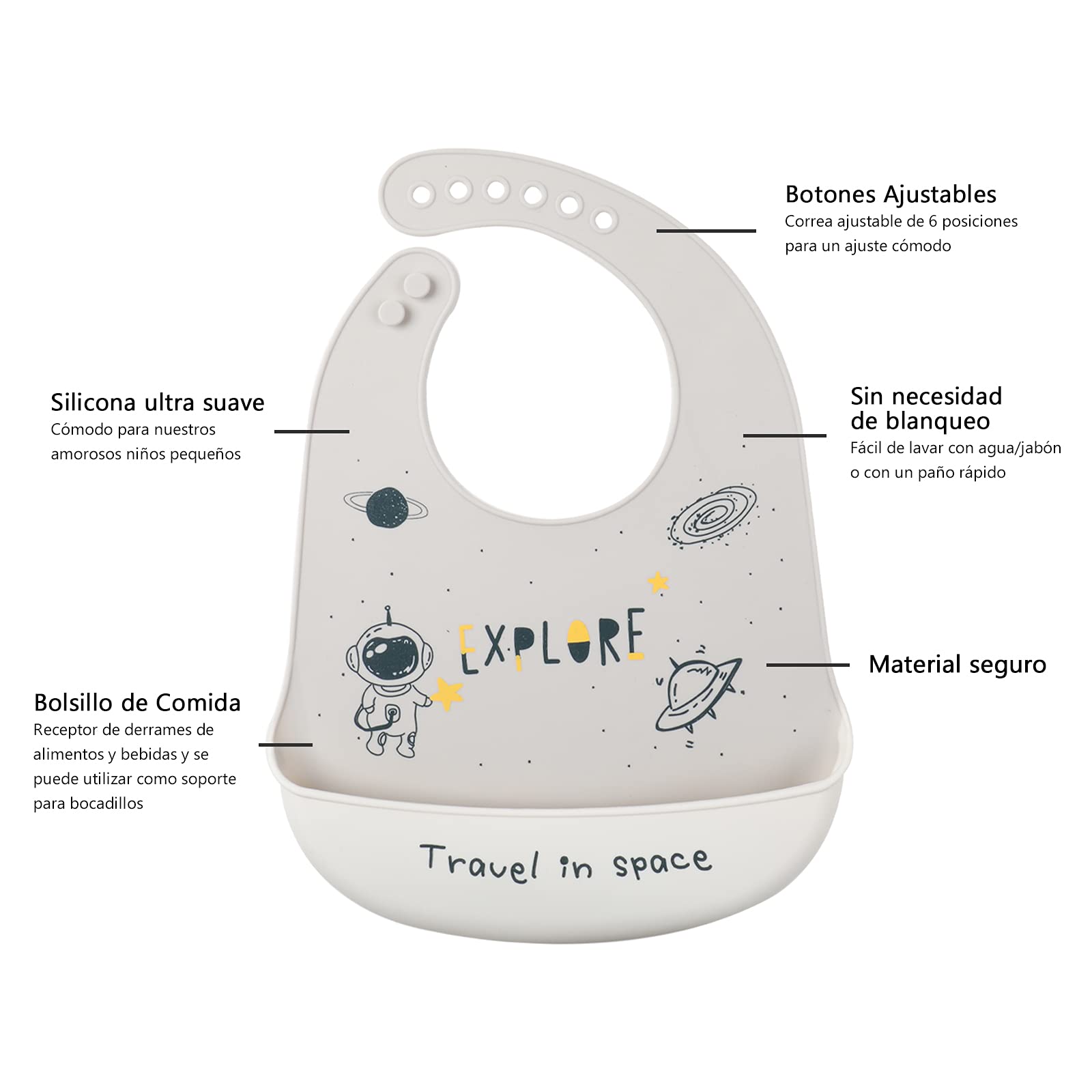 YINGJEE Silicone Bibs for Babies - 3 Pcs Adjustable, Waterproof with Feeding Bibs (Color 08)