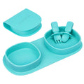 yahaa Silicone Baby Foldable Dinner Plates with Forks and Spoons, Aqua