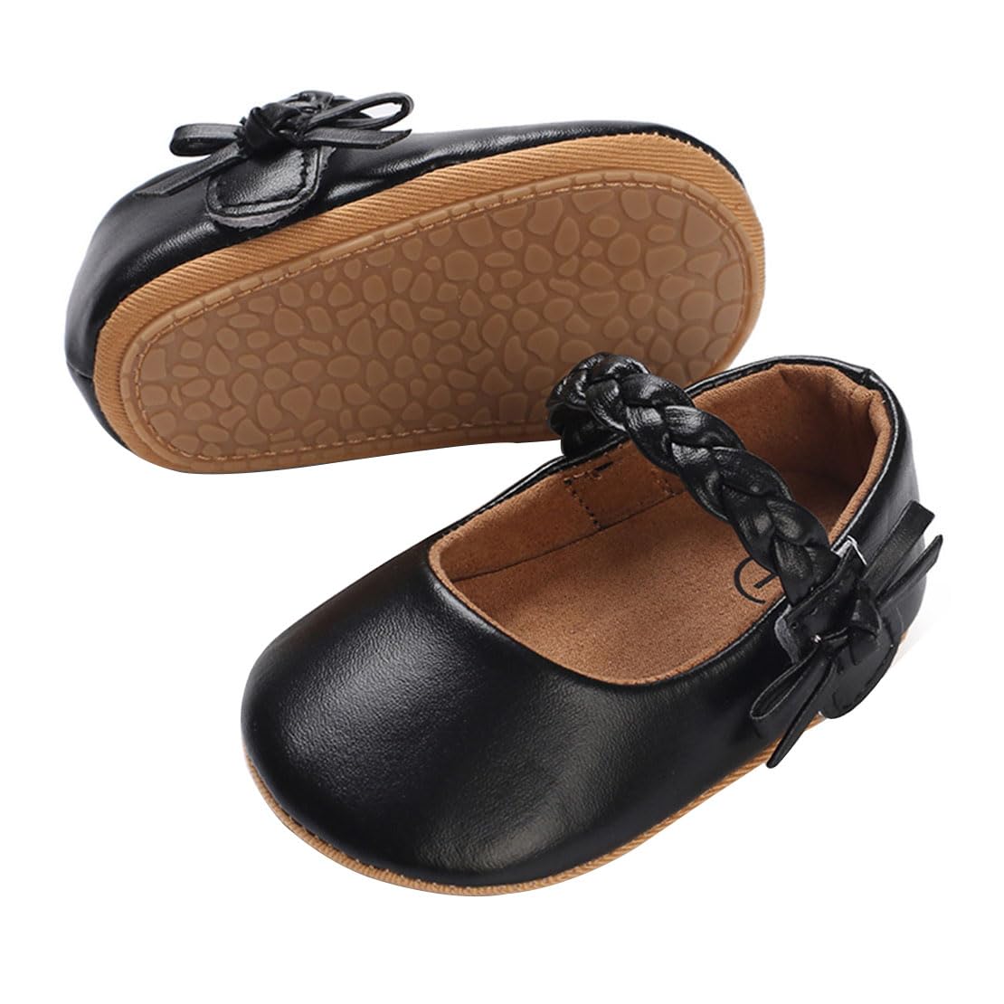 COSANKIM Baby Girls Mary Jane Flats Shoes Anti-Slip Rubber Sole Infant Toddler Princess Wedding Dress Shoes（3-6 Months Infant,06 Black）