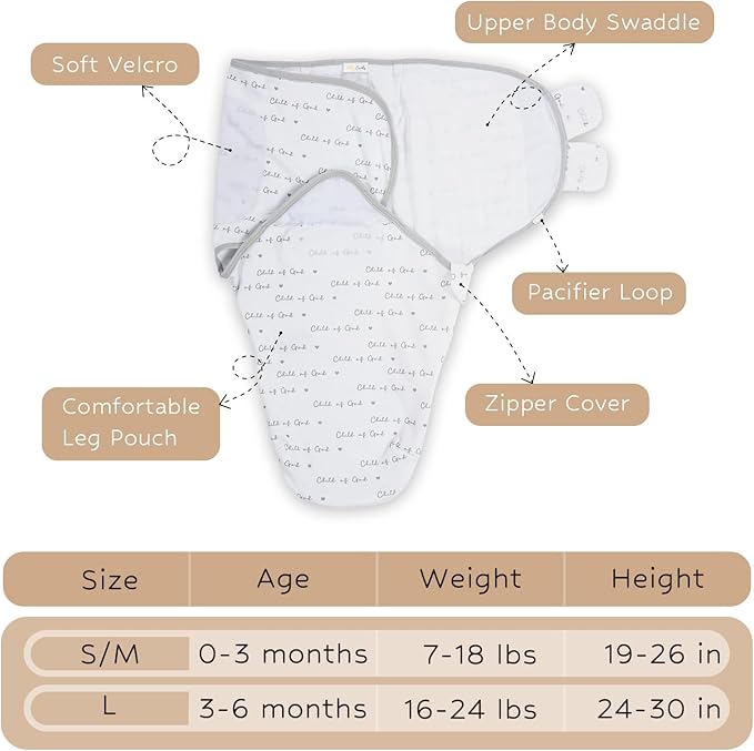 LollyBanks Swaddles 100% Organic Cotton for Boys and Girls, 0-3 Months Newborn Swaddle Sack with Easy Change Zipper, Sleep Swaddle Neutral Baby Registry (Christian Baby)