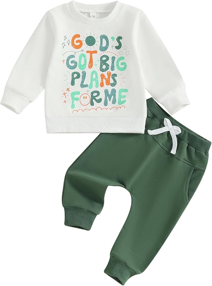 Nyapruwe Toddler Baby Boy Fall Outfit Funny Print Long Sleeve Sweatshirt Joggers Pants Set Kids Warm Winter Clothes