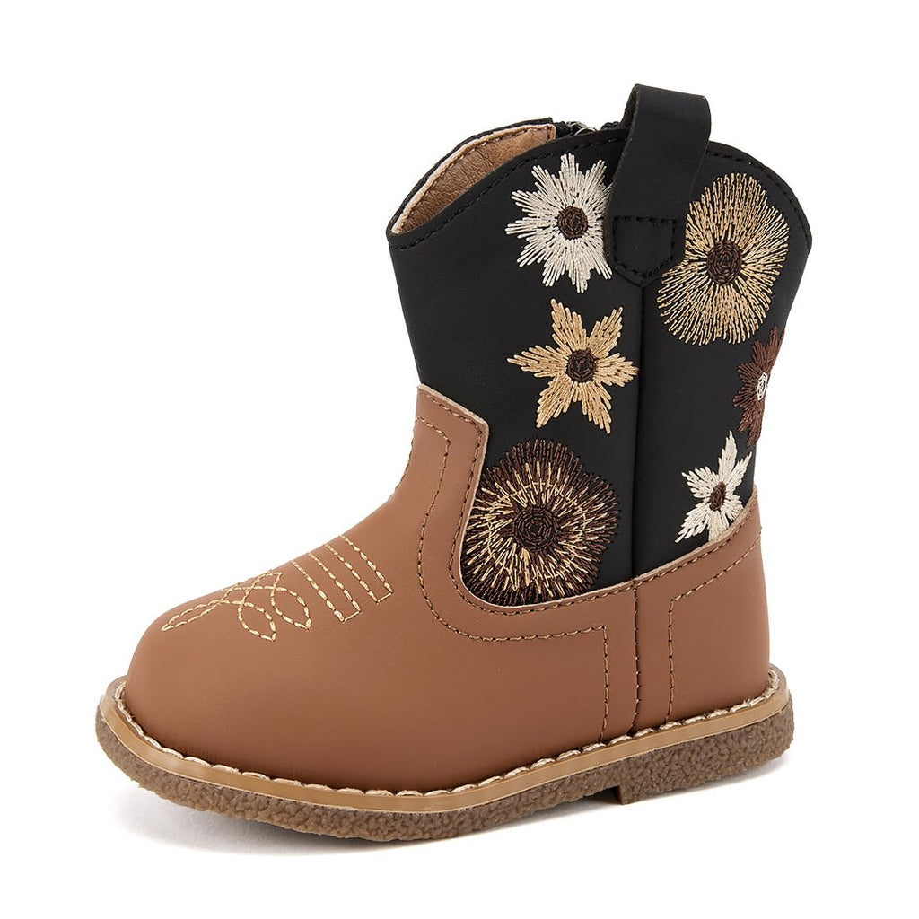BMCiTYBM Baby Cowboy Boots Infant Cowgirl Western Shoes Black/Brown 6-12 Months