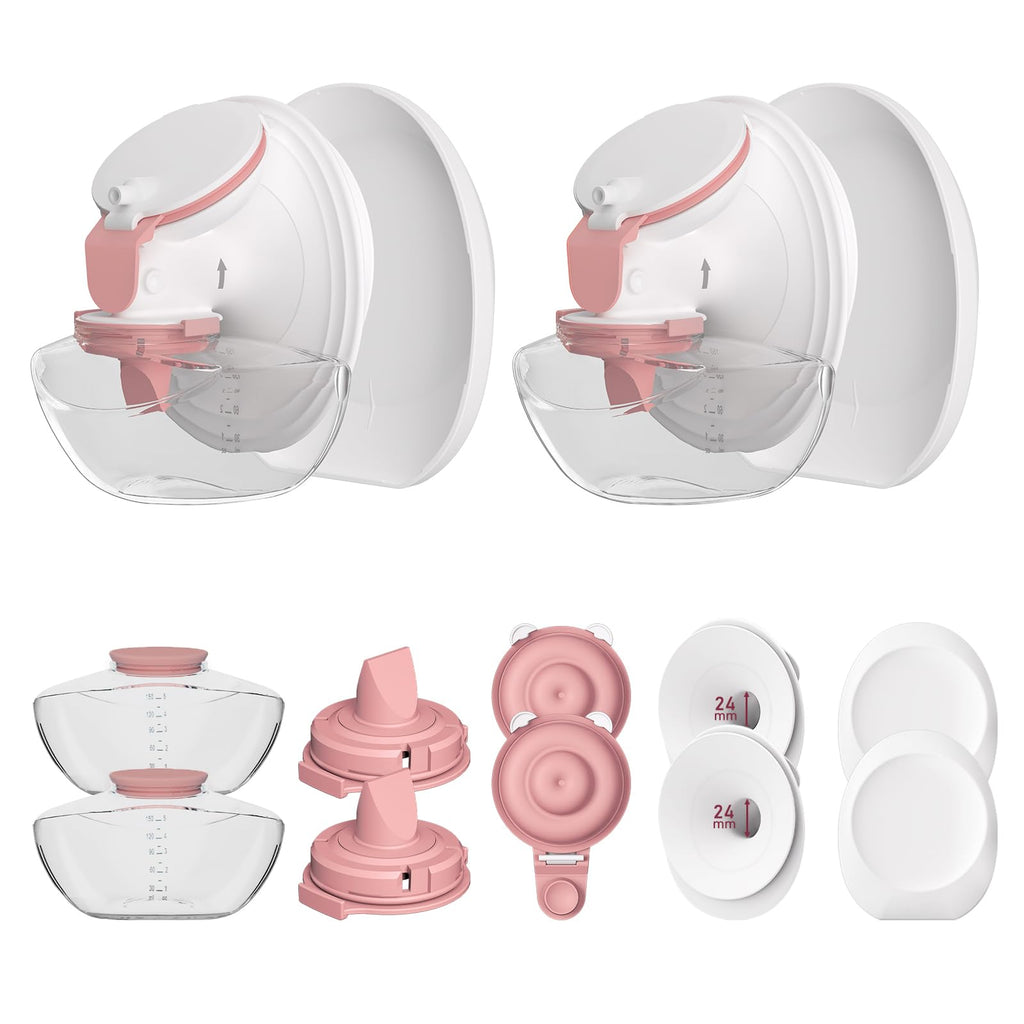 2 Pack 24mm Full Breast Pump Kits Compatible with Momcozy Upgraded Mobile Flow M9, Upgraded M9 Full Set Parts Including 24mm FlnageX2, Red ValveX2, Red DiaphragmX2, Container with Silicone LipX2