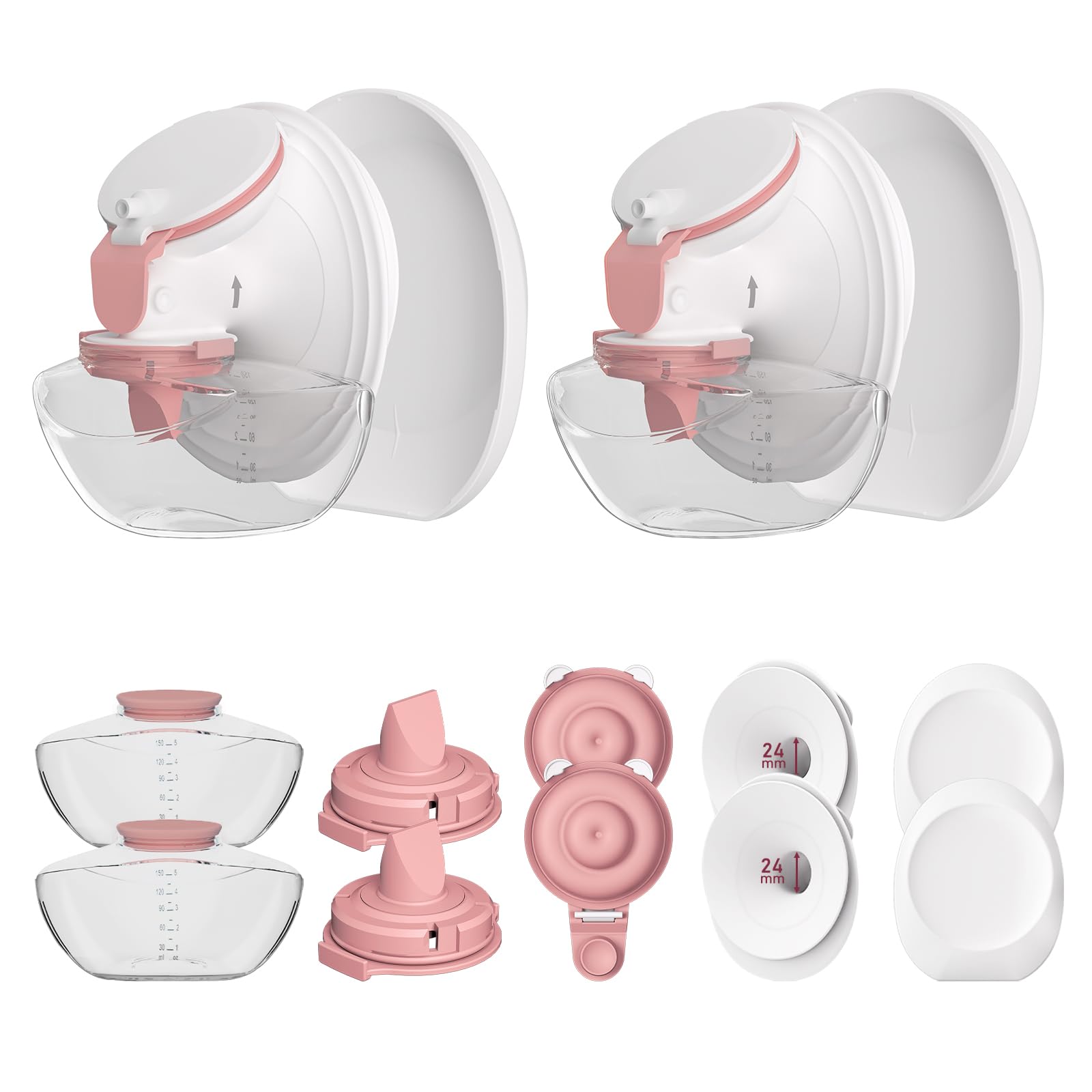 2 Pack 24mm Full Breast Pump Kits Compatible with Momcozy Upgraded Mobile Flow M9, Upgraded M9 Full Set Parts Including 24mm FlnageX2, Red ValveX2, Red DiaphragmX2, Container with Silicone LipX2