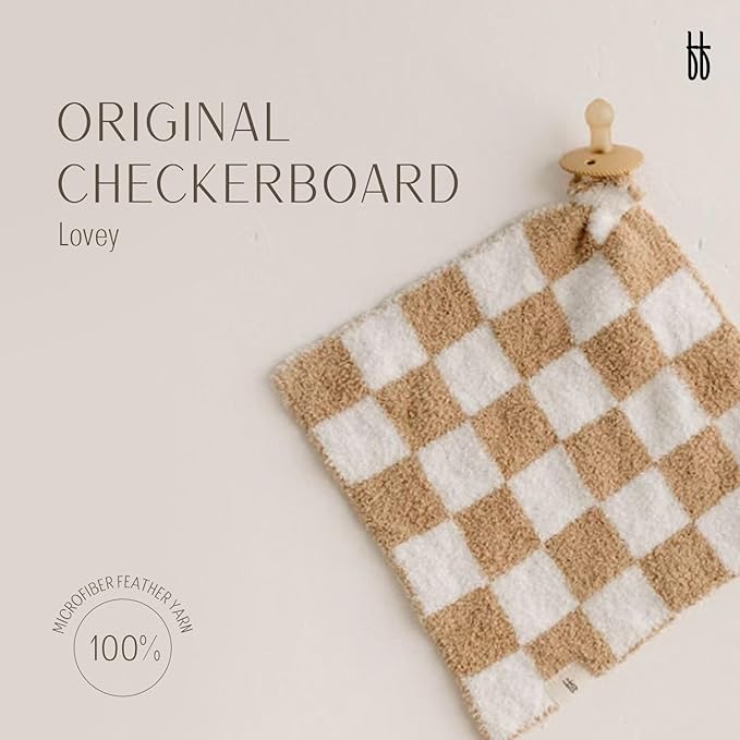 Forever French Baby | Lovey | Pacifier Holder | Lovey Gifts | Boy & Girl | Ideal for Age 0 Months & Up | Microfiber Feather Yarn | Pacifier Not Included (Checkerboard)