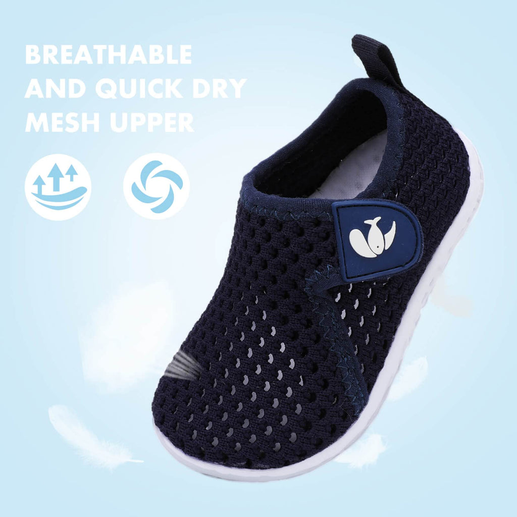 JOINFREE Kid Toddler Non Slip Quick Dry Water Shoes Aqua Socks Sneakers for Beach Pool Boys Girls Mesh Navy Blue 2.5-3 Years Toddler