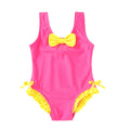 YOUNGER TREE Toddler Swimsuit Girl Cute Stripe One-Piece Ruffle Swimwear Baby Girl Bathing Suits with Bow(4-5T,Hot Pink and Yellow Bow)