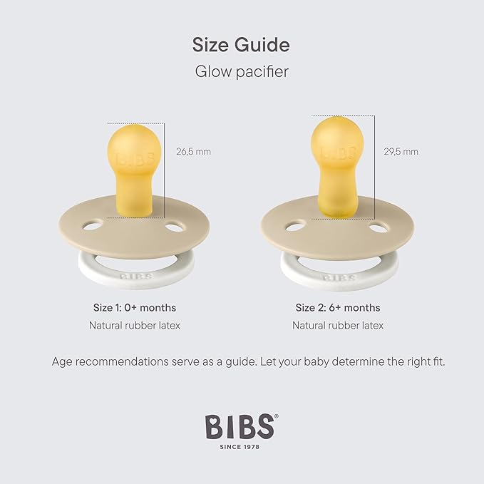 BIBS Pacifiers Colour Collection | Natural Rubber Baby Pacifier | Set of 2 BPA-Free Soothers | Made in Denmark | 0+ Months (Pack of 2) | Blush Night/Vanilla Night
