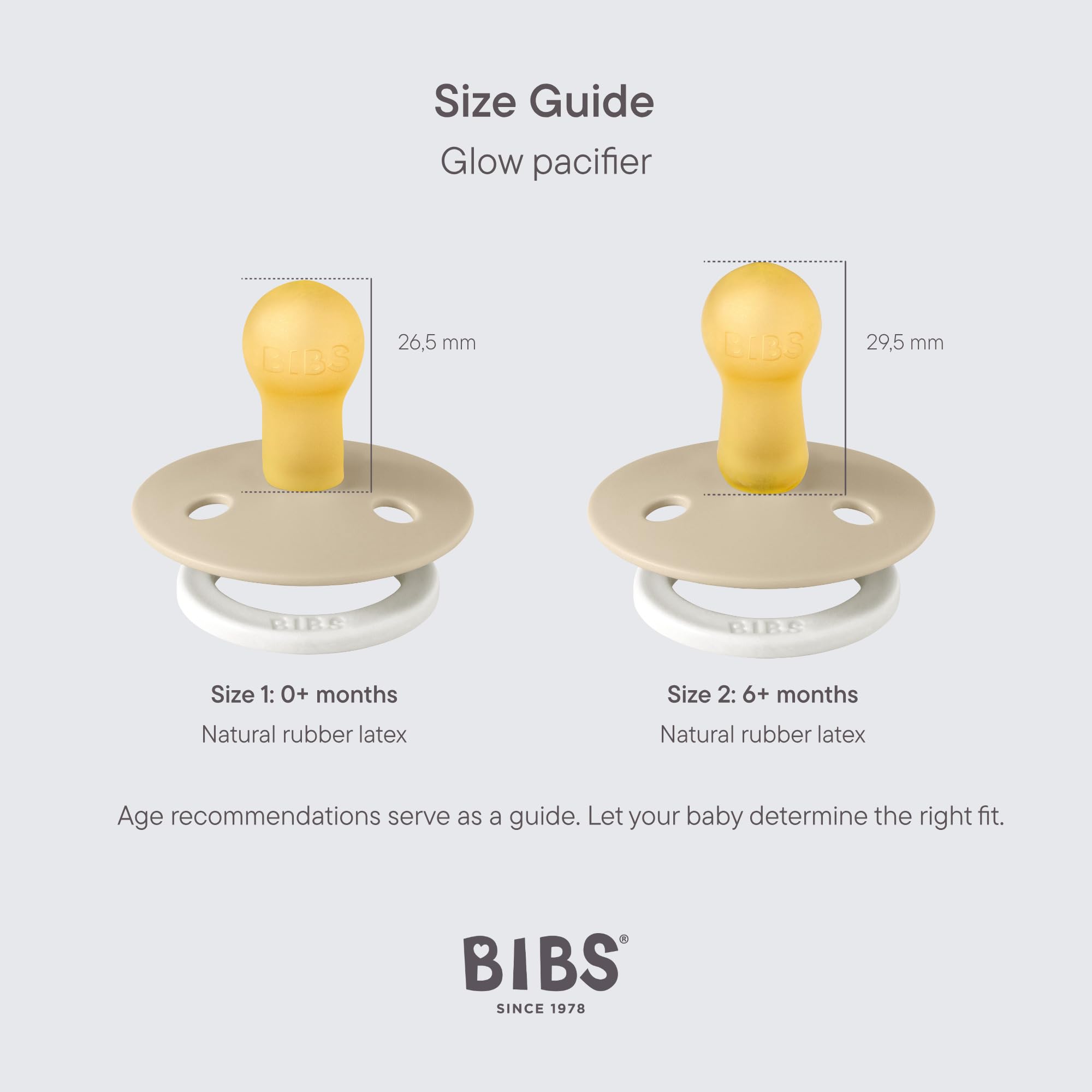 BIBS Pacifiers Colour Collection | Natural Rubber Baby Pacifier | Set of 2 BPA-Free Soothers | Made in Denmark | 0+ Months (Pack of 2) | Blush Night/Vanilla Night