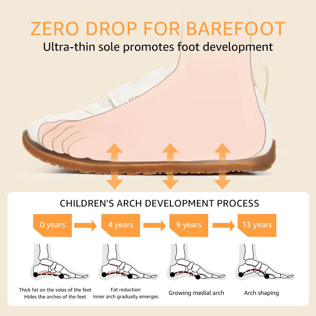 Toddler Girls Shoes Wide Toe Box Barefoot Sneakers Beige Brown Size T7